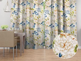 Biante Bavlnený záves Sandra SA-668 Kvety a modro-zelené listy na bielom 150x140 cm