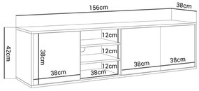 TV STOLÍK ALWIN BIELY VYSOKÝ LESK ZÁVESNÝ 156 cm