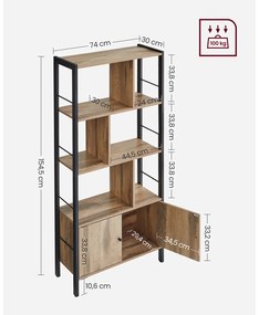 Knihovna VASAGLE Industrial dub/černá
