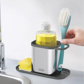 Kovový stojan na umývacie prostriedky v lesklej striebornej farbe Duo Steel – Joseph Joseph