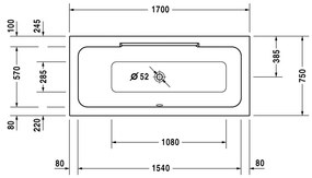 Duravit DuraStyle - Vaňa 1700x750 mm, sklon naľavo, biela 700296000000000