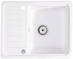 Sink Quality Sapphire, granitový kuchynský drez 565x460x210 mm + chrómový sifón, 1-komorový, biela, SKQ-SAP.W.1KKO.X
