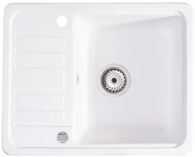 Sink Quality Sapphire, granitový kuchynský drez 565x460x210 mm + chrómový sifón, 1-komorový, biela, SKQ-SAP.W.1KKO.X