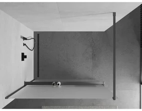 Mexen Kioto+, sprchová zástena Walk-In s poličkou a vešiakom 130 x 200 cm, 8mm sklo námraza, grafitový profil, 800-130-121-95-30