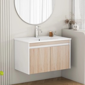 Závesná skrinka pod umývadlo Houseland Morvia 80 cm biela/dub