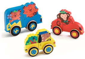 Puzz & Roll – drevená vkladačka a hračka na kolieskach v jednom – vozidlá