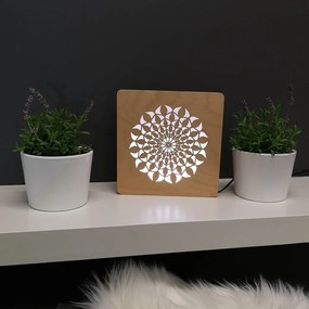 AMADEA Drevená lampička s motívom mandaly, veľkosť 20 cm, s LED osvetlením s trafom na 12V