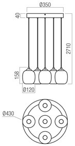Redo 01-3488 -LED Stmievateľný luster na lanku KHADI 5xLED/5,2W/230V čierna/dymová