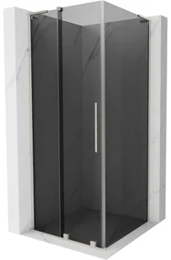 Mexen Velar L, sprchový kút s posuvnými dverami 100 x 100 cm, 8mm šedé sklo, brúsená oceľ, 871-100-100-43-97