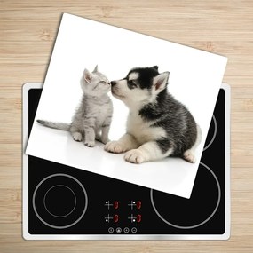 Sklenená doska na krájanie Pes a mačka 60x52 cm
