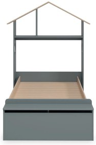 Domčeková detská posteľ v dekore borovice s úložným priestorom s roštom 90x190 cm v prírodnej farbe/sivozelená Odessa – Marckeric