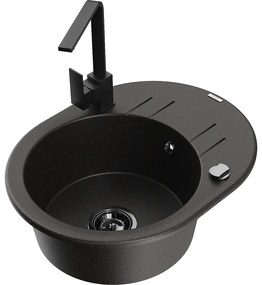 Mexen Kevin, drez granitový 586x458x190 mm, 1-komorový a čierna matná batéria Rita, čierna - zlatá metalíza, 6517-75-670300-70-B
