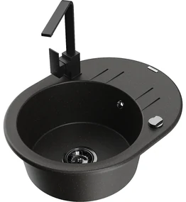 Mexen Kevin, drez granitový 586x458x190 mm, 1-komorový a čierna matná batéria Rita, čierna - zlatá metalíza, 6517-75-670300-70-B