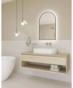 Zrkadlo do kúpeľne s osvetlením Portal LED s čiernym rámom 80x50 cm s vypínačom a podložkou proti zahmlievaniu