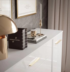 KOMODA MARION III BIELA VYSOKÝ LESK LED + ZLATÉ NOŽIČKY