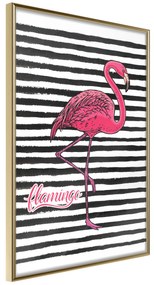 Artgeist Plagát - Black Stripes and Flamingo [Poster] Veľkosť: 30x45, Verzia: Zlatý rám