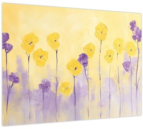 Obraz - Fialové a žlté kvietky (70x50 cm)