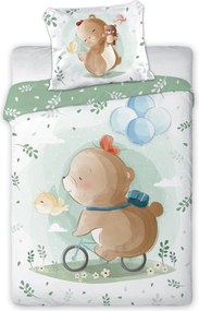 FARO Obliečky do postieľky 100x135 + 40x60 cm - Medvedík na bicykli