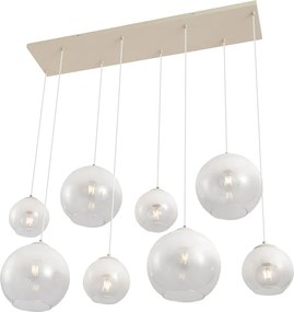 Závesná lampa Art Deco béžová s bielym sklom 8-Lights - Sandra