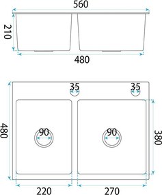 Rea Toby, 1.5-komorový nerezový drez 560x480x210 mm, brúsená oceľ, ZLE-06417