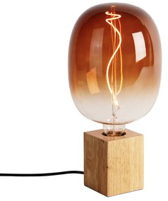 Vidiecka stolová lampa z prírodného dreva vrátane LED G170 - Bloc