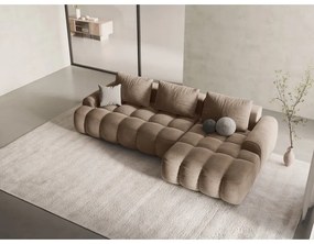 Svetlohnedá zamatová rozkladacia/s úložným priestorom rohová pohovka (pravý roh/s leňoškou) Linz – Cosmopolitan Design