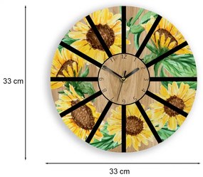 Nástenné hodiny Slnečnice hnedo-žlté