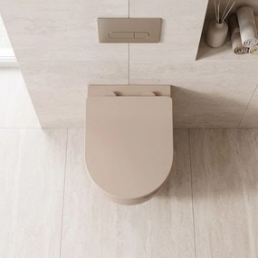 Rea Carlo Mini, závesná WC misa Rimless Tornado so sedadlom, béžová matná, REA-C4599