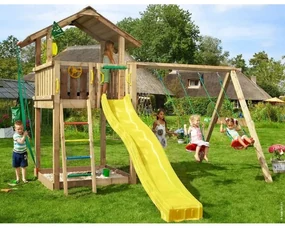 Ihrisko Jungle Chalet so šmykľavkou a modulom 2-Swing Frame 2.0