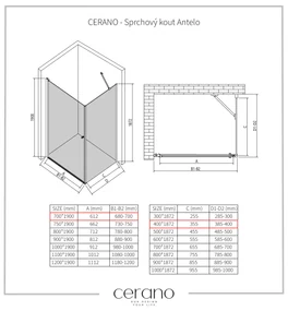 CERANO - Sprchovací kút Antelo L/P - 6 mm - chróm, transparentné sklo - 70x40 cm - krídlový, CER-CER-8050BD115