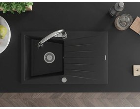 Mexen Cesar, 1-komorový granitový drez 775x470x190 mm a drezová batéria Elia, čierna, 6514-77-670101-00