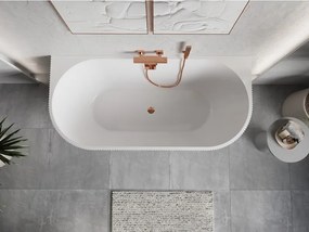 Mexen Oris, voľne stojaca ryhovaná vaňa 150 x 75 cm, biela-šedá, ružové zlato prepad, 52871507562-60