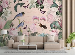 Gario Fototapeta Vtáky v tmavo ružových kvetoch - Andrea Haase Materiál: Vliesová, Rozmery: 250 x 175 cm