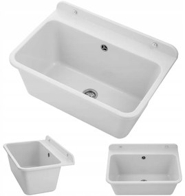 Sink Quality Universe, univerzálna plastová výlevka 61x41x30 cm + sifón, 1-komorová, biela, SKQ-KGLK60-WH