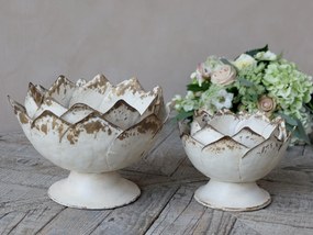 Béžová antik kovová dekoračná misa/ kvetináč na nohe - Ø 29*19cm
