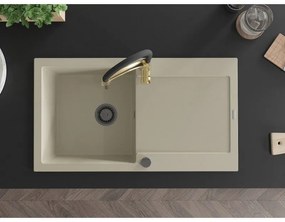Mexen Leo, granitový drez 900x500x190 mm, 1-komorový a drezová batéria Aster, béžová, 6501-69-73450-57-B