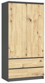 Skriňa S 90 cm 2D 2SZ CLP grafitová / sivá / dub artisan