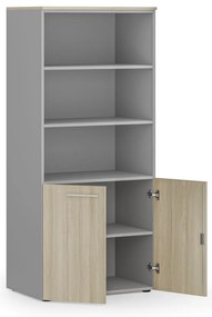 Kombinovaná kancelárska skriňa PRIMO GRAY, nízke dvere, 800 x 500 x 1781 mm, sivá/dub prírodný