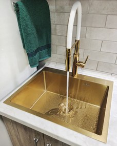 Kuchinox Shire, vysoká drezová batéria s U-tvarovanou výlevkou h-499, biela-zlatá lesklá, LAV-BQH_G78D