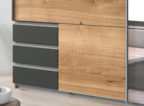 Šatníková skriňa so zrkadlom Emden, 225 cm, doskový dub/grafit