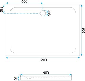 Rea Belmond, akrylová sprchová vanička 120x90x5 cm, biela lesklá, REA-K4373