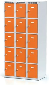 Alfa 3 Šatníková skrinka S6 s úložnými boxami, 15 boxov, 1800 x 900 x 500 mm, otočný zámok, oranžové dvere