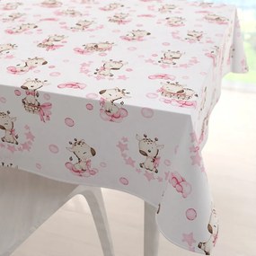 Biante Detský bavlnený štvorcový obrus Sandra SA-438 Ružové žirafy na bielom 140x140 cm