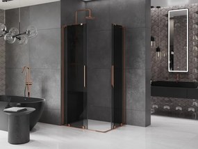 Mexen Velar L Duo, sprchový kút s posuvnými dverami 100 x 90 cm, 8mm šedé sklo, ružové zlato, 871-100-090-02-43-60