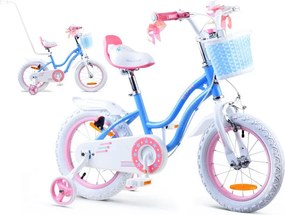 RoyalBaby detský bicykel 14 palcov STAR GIRL s košíkom a bočnými kolieskami RB14G-1 modrý