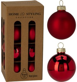 Set 16 vianočných ozdôb Crystal Harmony, červená, pr. 5 cm, sklo, pr. 5 cm