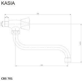 Mereo Mereo, Umývadlový kohútik nástenný, Kasia, s ramienkom otočným ø 18 mm - 200 mm, chróm, MER-CBS701