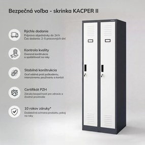 Dvojkomorová zamestnanecká skrinka antracitovo biela, 600x1800x500 mm: KACPER II