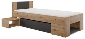Posteľ s úložným priestorom, 90x200, dub artisan/antracit, UNIS