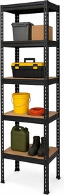 Regál 183x40x40 cm lakovaný 5-policový, nosnosť 875 kg, RIVET - čierny